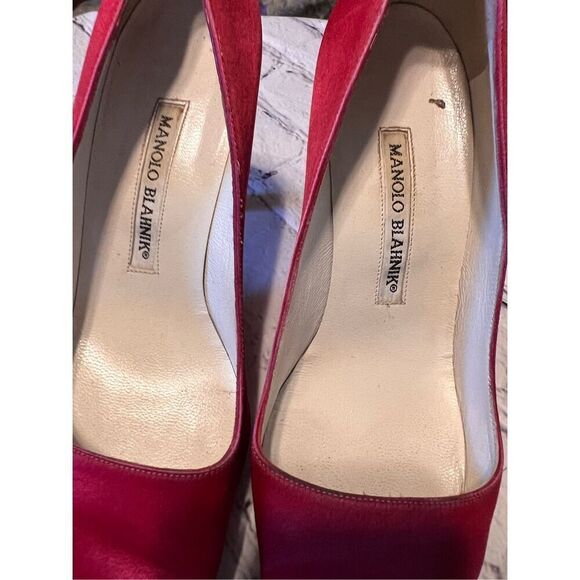 Manolo Blahnik Size 36 Pointed Toe Suede Pump Heels Red Classic Dressy Glam - Picture 7 of 16